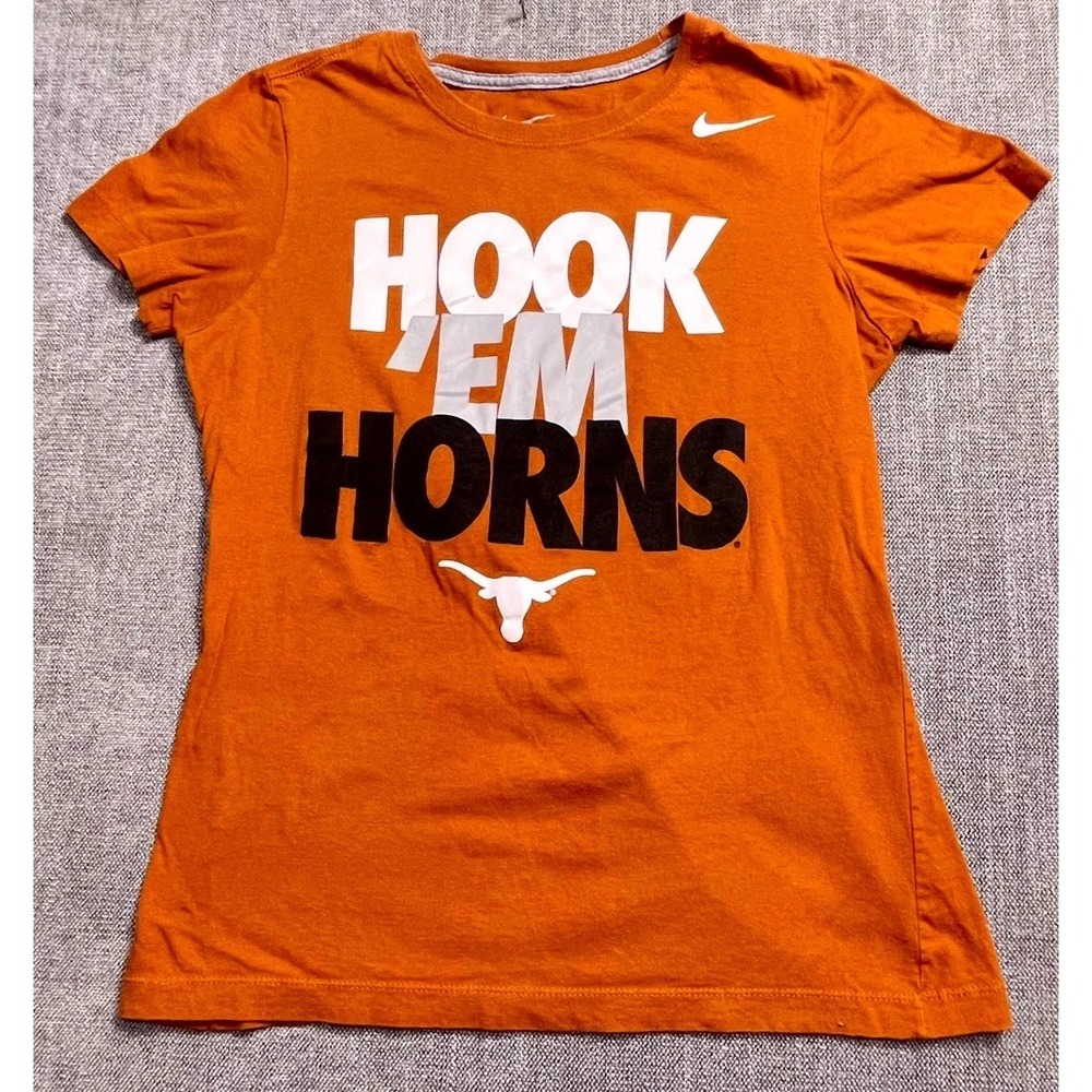 Texas Longhorns Hook 'em Horns T-Shirt Womens Large Orange Graphic Nike Slim Fit